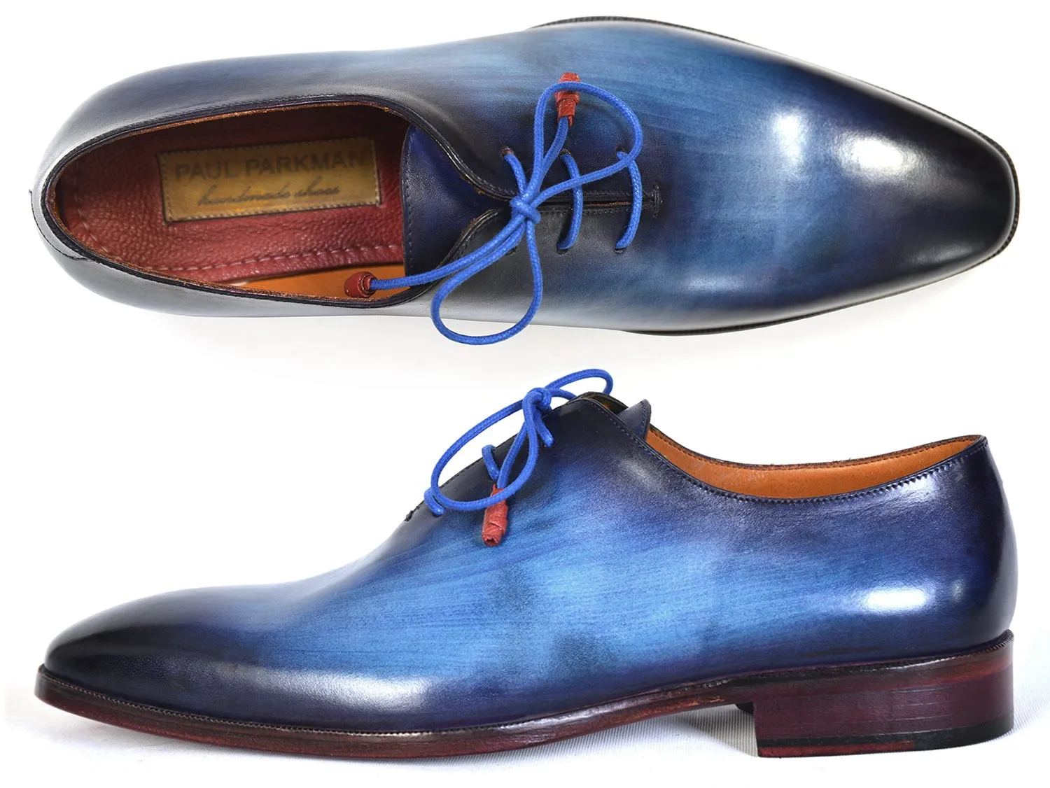 Paul Parkman Blue Hand-Painted Wholecut Oxfords