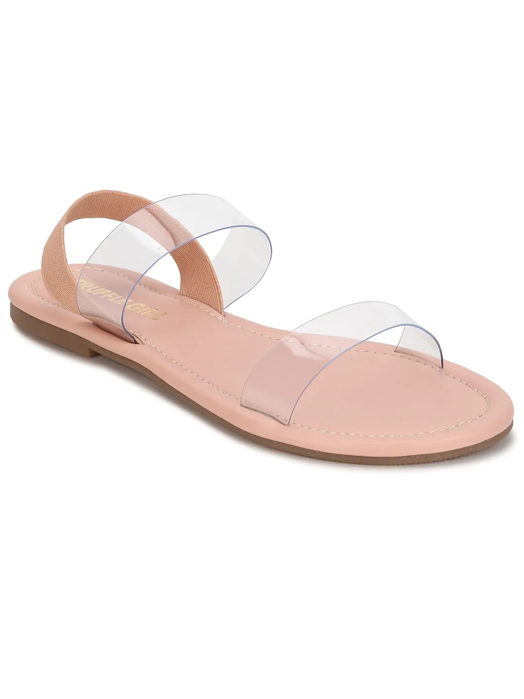 Pink Back Strap Perspex Clear Flat Sandals