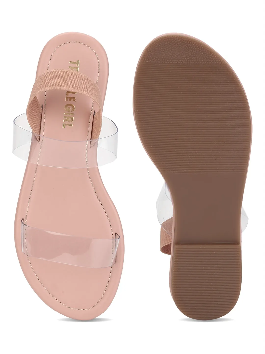 Pink Back Strap Perspex Clear Flat Sandals