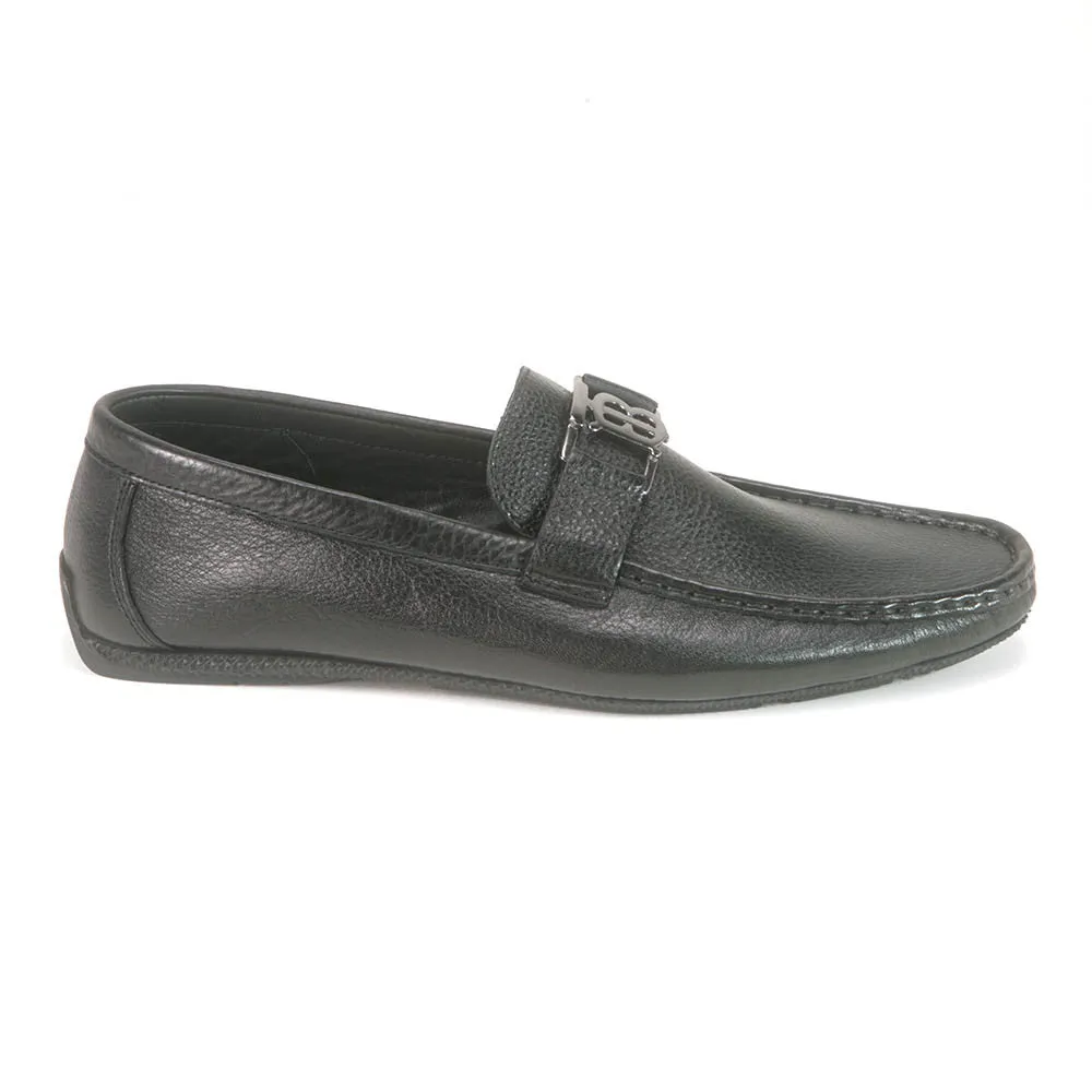 Sigotto Uomo Black Soft Leather Driving Loafer with B Logo