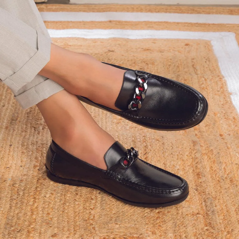 The Csteal Black Men's Leather Driving Loafers Tresmode