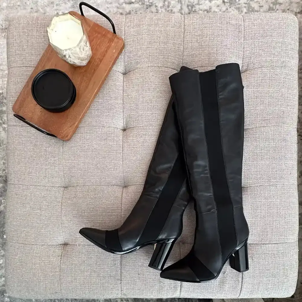 The Knee High Boot Coal Leather   Block Heel Kit 3 Coal