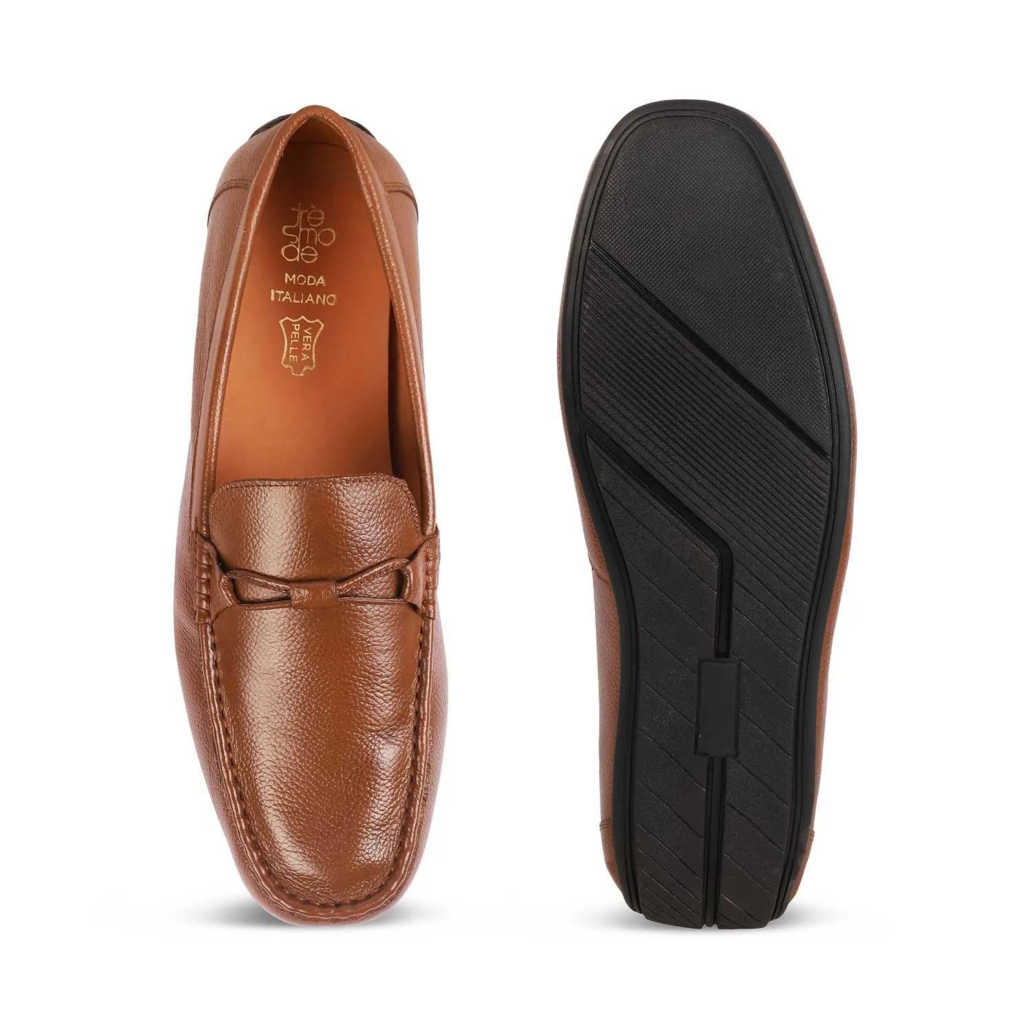 Tresmode Event Tan Men's Leather Driving Loafers