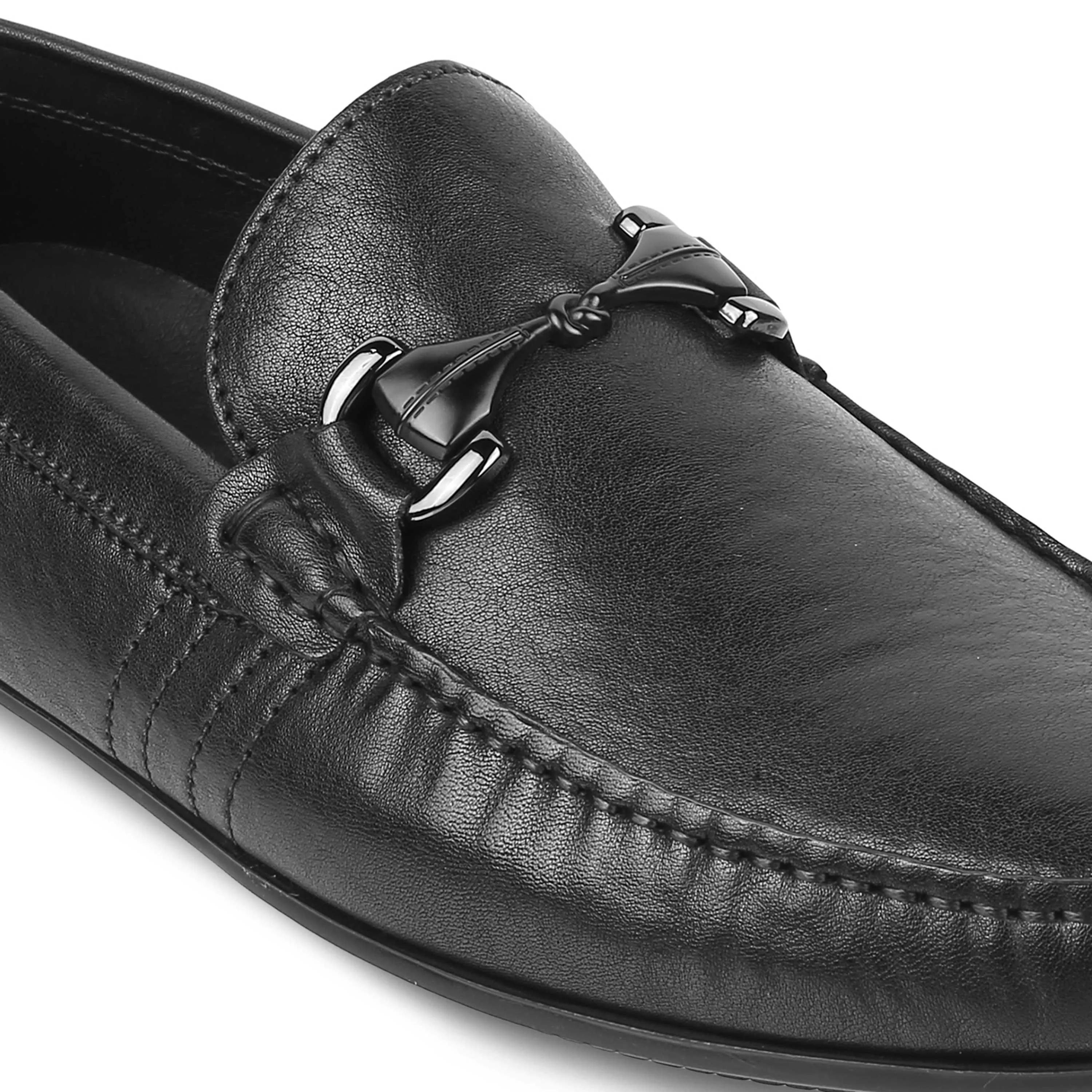 Tresmode Meroc Black Men's Leather Driving Loafers