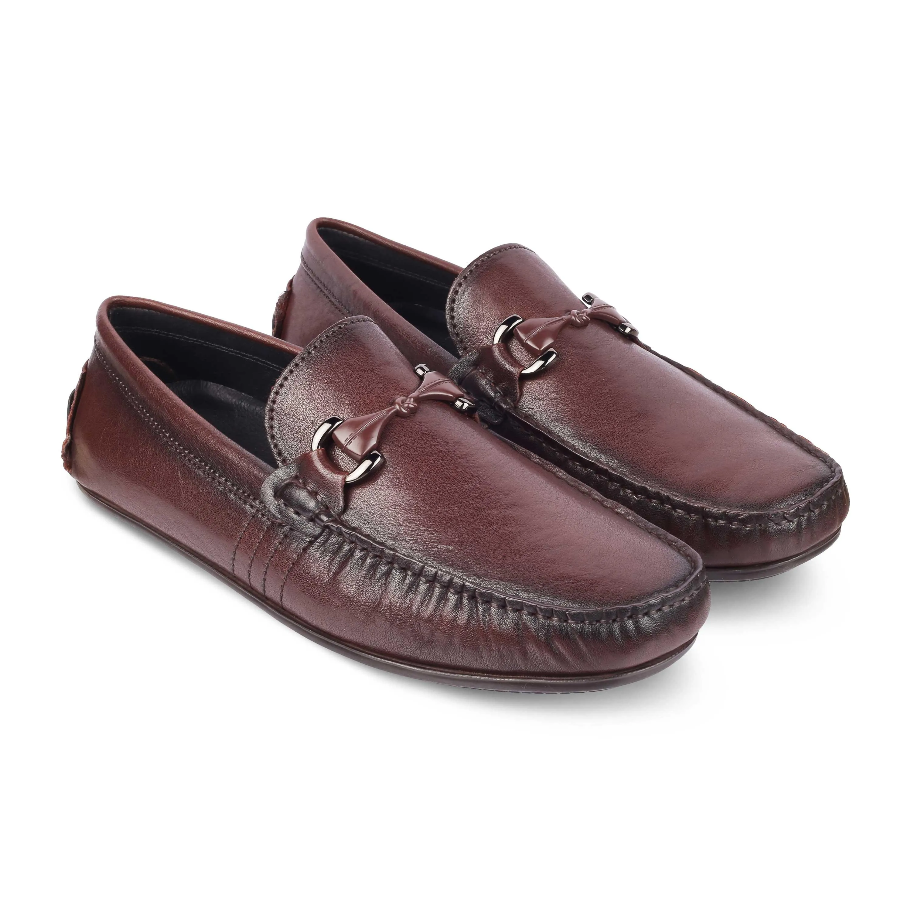 Tresmode Meroc Brown Men's Leather Driving Loafers