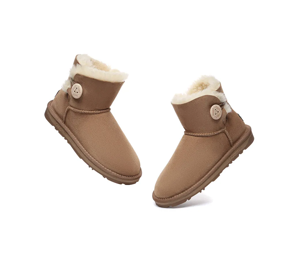 UGG Boots Double Faced Sheepskin Wool Ankle Mini Button Boots