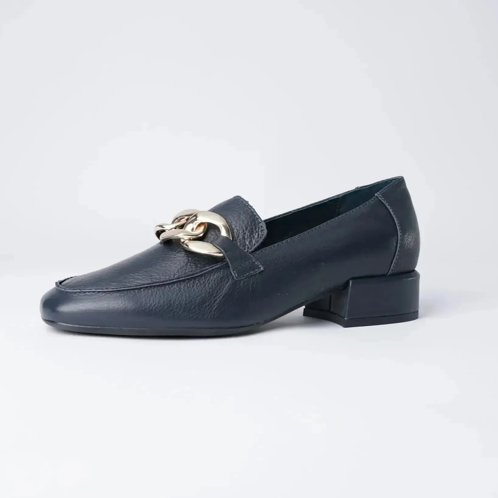 Vivandy Navy Leather Loafers