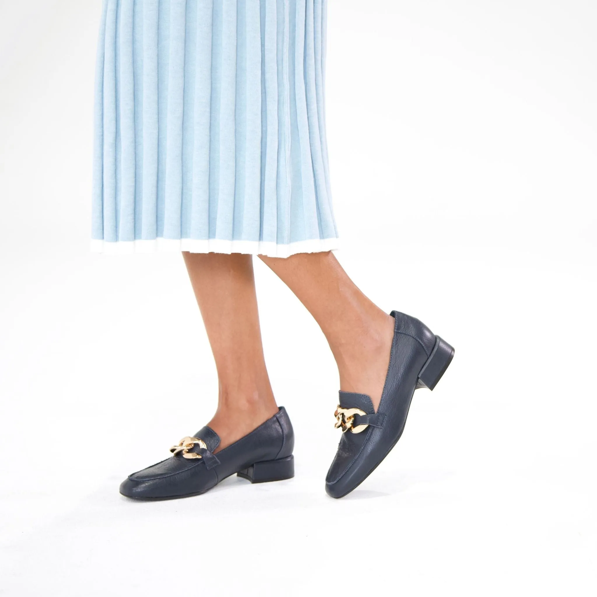 Vivandy Navy Leather Loafers