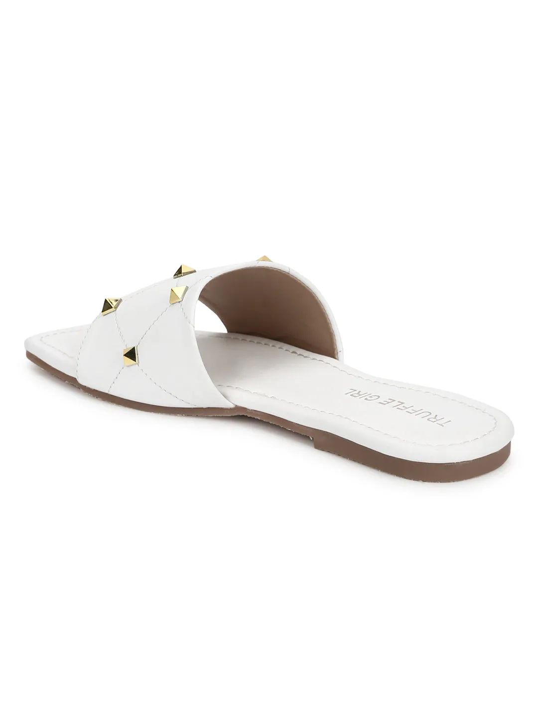 White PU Studded Slides