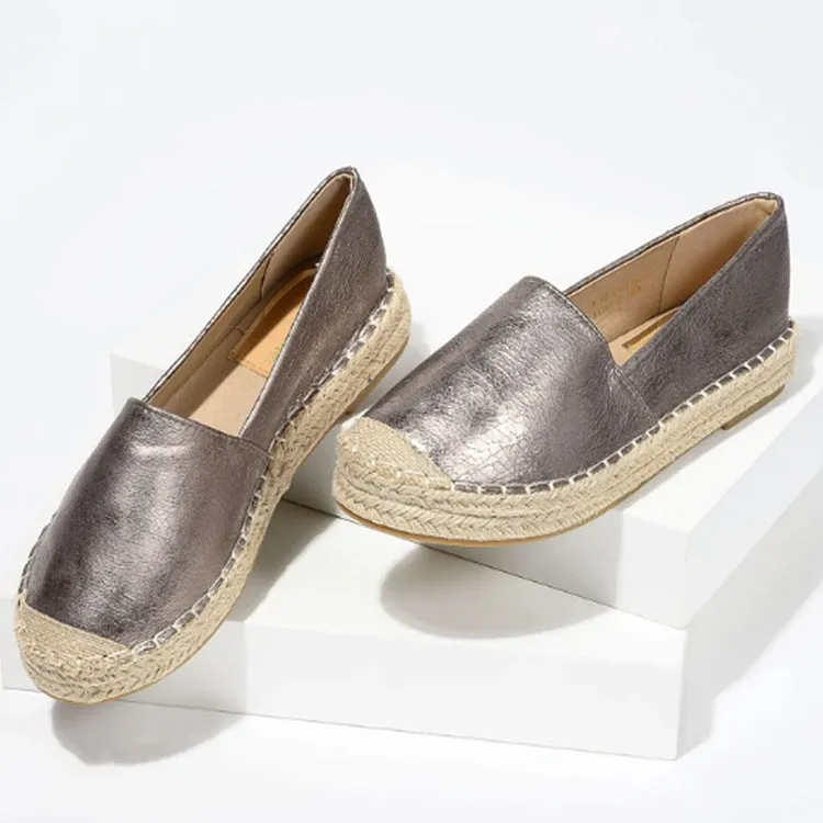 Women's cap-toe metallic espadrille loafers