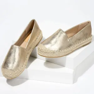 Women's cap-toe metallic espadrille loafers